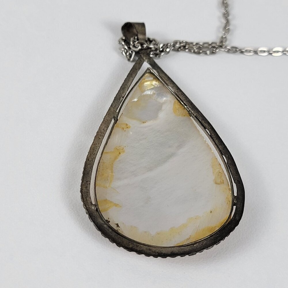 Vtg. Persian Polo Horses Hand Painted Mother Pearl Teadrop Pendant Necklace 18" - Picture 10 of 14